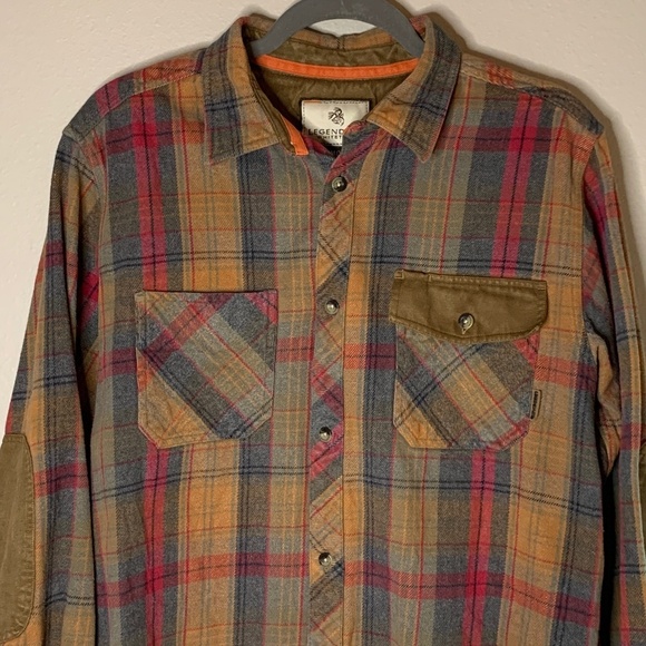 Legendary Whitetails Mens Shirt Jacket M Gray Tan Red Plaid Contrasting Cuff - Picture 11 of 13